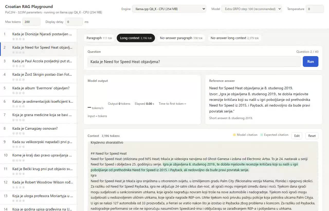 llama.cpp Q6_K ejecutándose en CPU para responder una pregunta con contexto largo