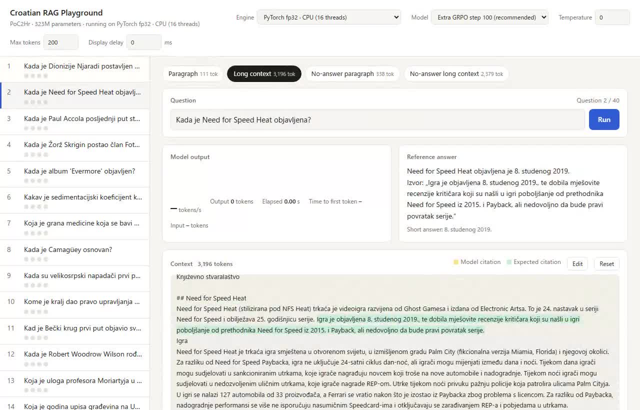 PyTorch fp32 ejecutándose en CPU para responder una pregunta con contexto largo