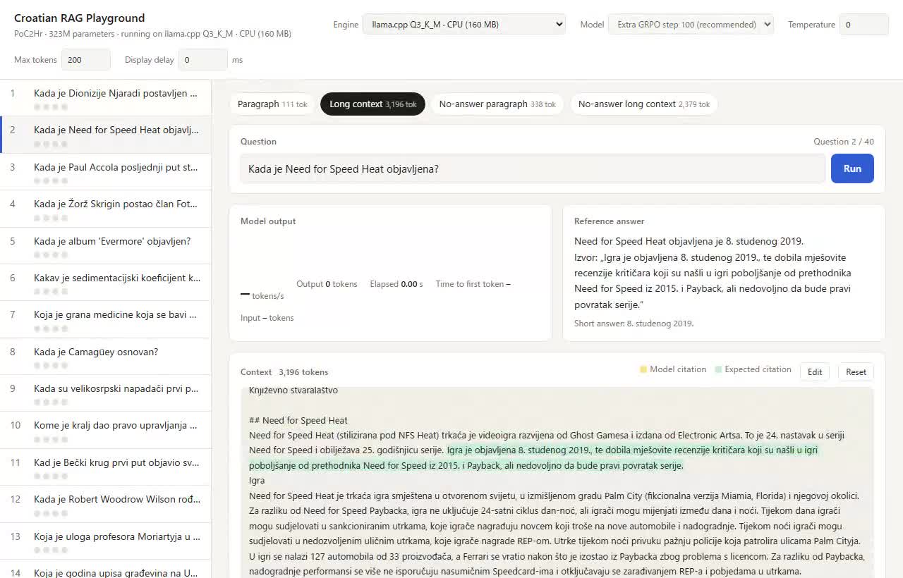 llama.cpp Q3_K_M ejecutándose en CPU para responder una pregunta con contexto largo